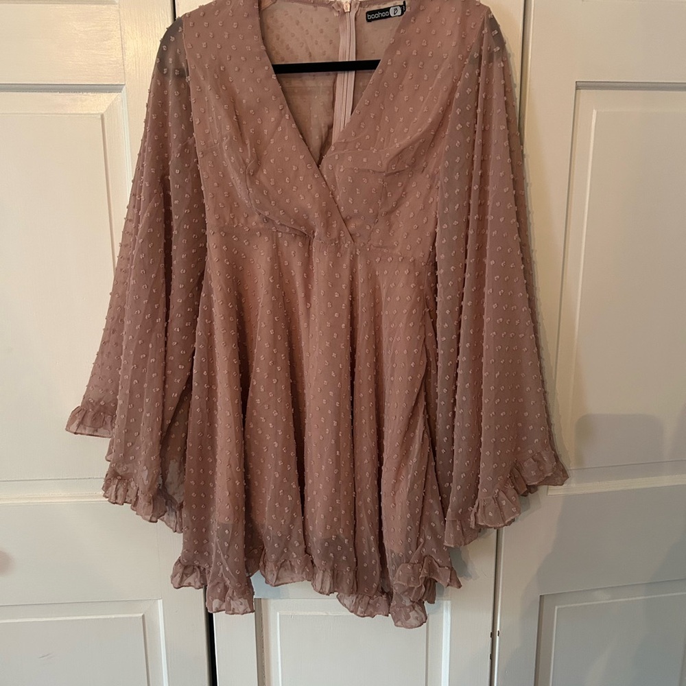 Boohoo Pink Bell Sleeve Ruffled Blouse